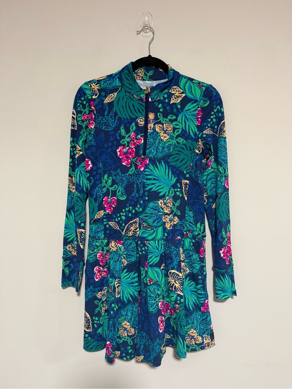 Lilly Pulitzer Luxletic Delmar Floral Blue Long Sleeve Athletic Dress Size Small - Picture 1 of 12